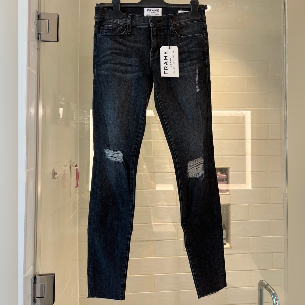 Frame Denim Women's Dark Wash Distressed Skinny Jeans